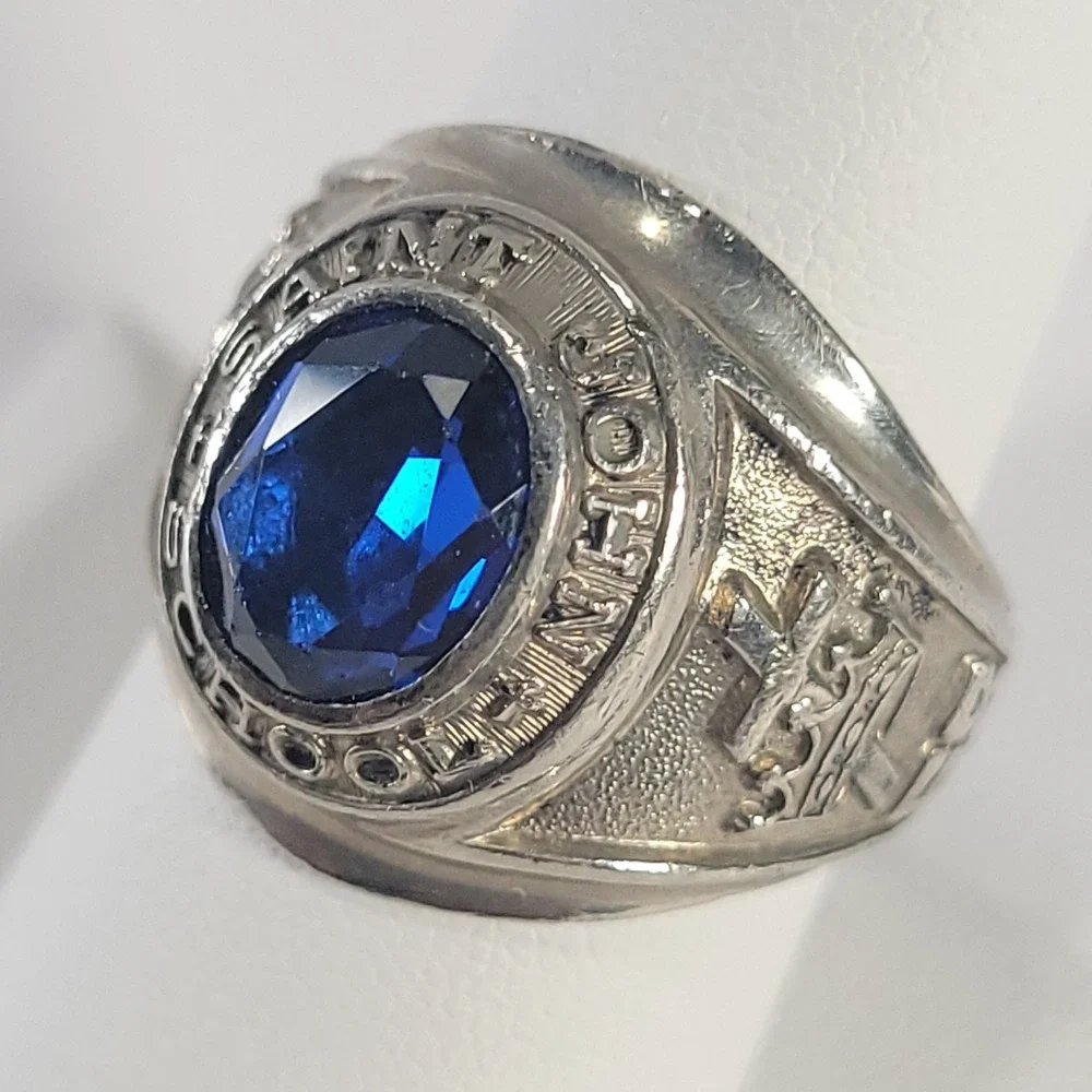 Sterling Silver Saint John School Class Ring 1968 Men Size 8 Blue Spinel 925